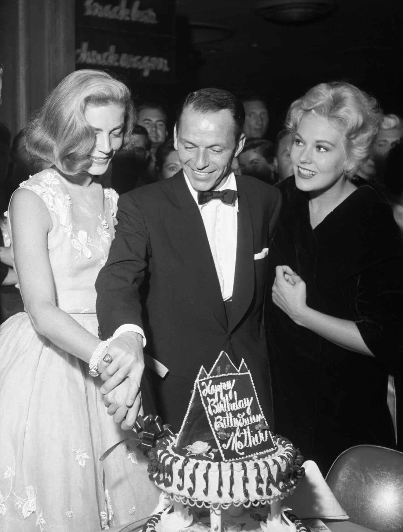 Frank Sinatra, Kim Novak and Lauren Bacall at the Sands Hotel. 9-14-56.